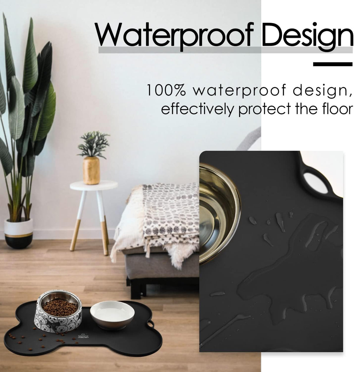 Dog Food Mat Bowl Mat for Floors Waterproof Silicone Cat Dog Feeding Mat for Food and Water Pet Placemat Non Spill Puppy Dish Tray Non Slip Bone Shaped Small Medium Large Pet Accessories