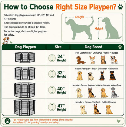 Yaheetech Dog Playpen 32In 16 Panels Pet Fence for Indoor Yard RV Camping | Easy Setup, Heavy Duty Rustproof Frame with Secure Latch Door, DIY Layouts,Foldable Storage, for Small & Medium Dogs