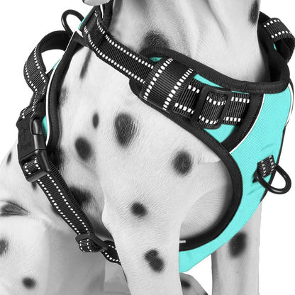 No Pull Dog Harness Medium, Reflective Vest with Front Clip & Handle | Easy On/Off, No Choke, Adjustable, 2 Leash D-Rings, Soft Padded, Breathable, Oxford, for Walking Training, M, Mint Blue
