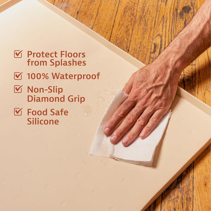 Raised-Edge Silicone Dog Food Mat - Waterproof Pet Mat for Dog Food & Water Bowls - Non-Slip Pet Placemat - Dishwasher-Safe Silicone Tray - 25 X 17 In, Gray