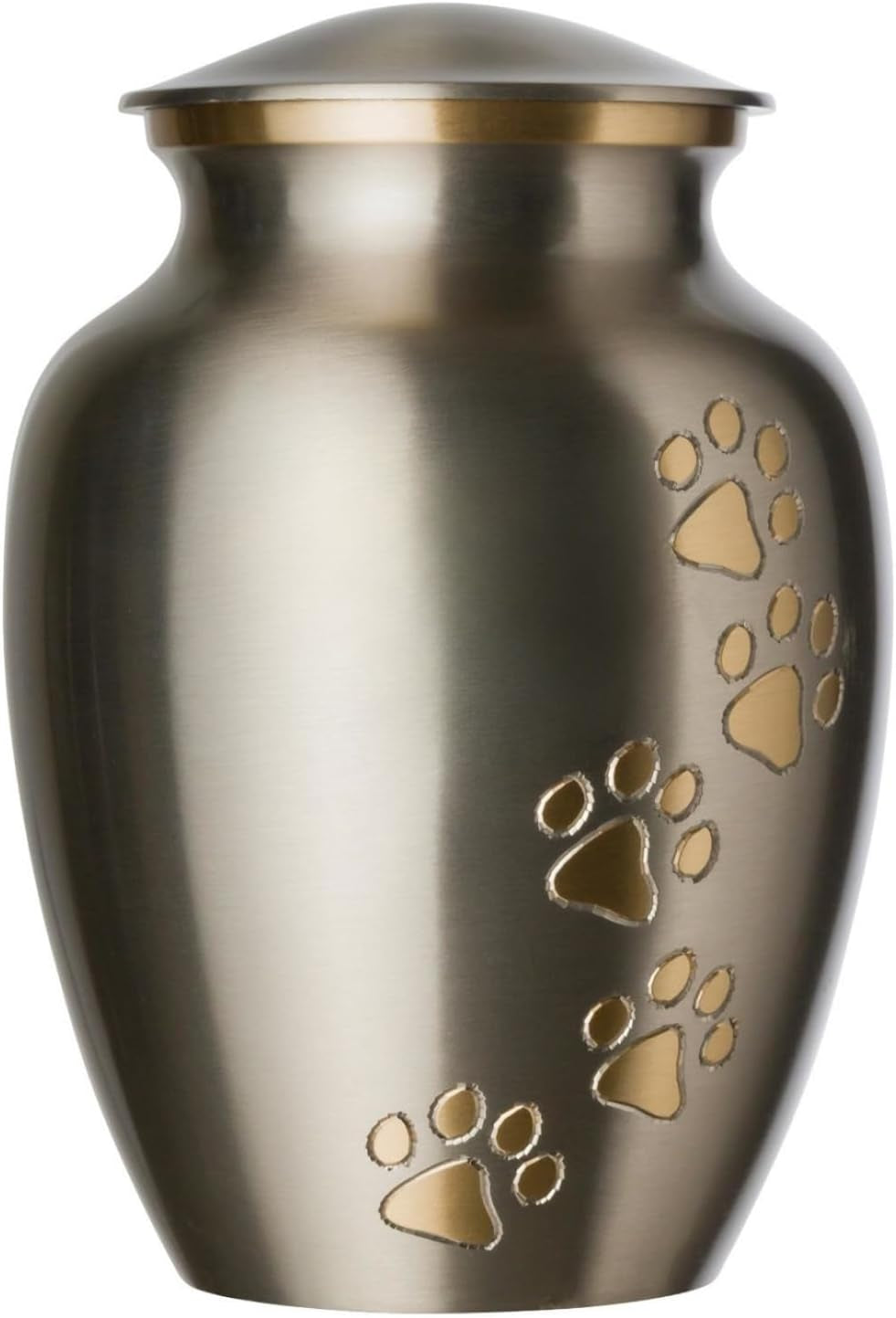 Ottillie Paws Legacy Series Pet Urn for Dogs, Handmade Brass Memorial Cremation Urn (X-Large - Pets up to 170 Lbs, Pewter, Vertical Brass Paws)