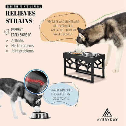 Elevated Dog Bowls, 4 Height Adjustable Stand for Medium and Large Dogs, Raised Dog Feeder Holder with 2 Stainless Steel Food and Water Bowls, Anti-Slip Base Tall Feeding Station