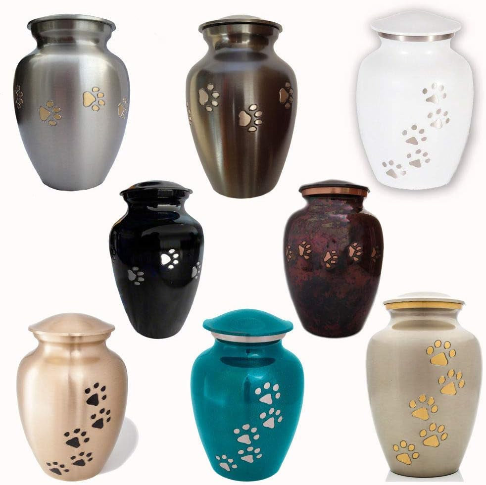 Ottillie Paws Legacy Series Pet Urn for Dogs, Handmade Brass Memorial Cremation Urn (X-Large - Pets up to 170 Lbs, Pewter, Vertical Brass Paws)