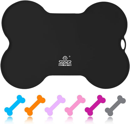 Dog Food Mat Bowl Mat for Floors Waterproof Silicone Cat Dog Feeding Mat for Food and Water Pet Placemat Non Spill Puppy Dish Tray Non Slip Bone Shaped Small Medium Large Pet Accessories