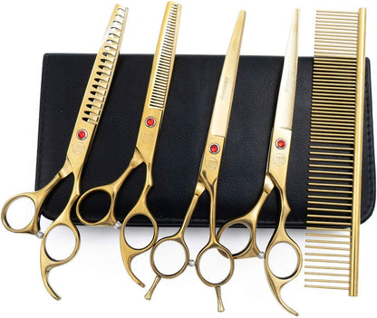 Professional Dog Grooming Scissors Set, 7 Inch/8 Inch Pet Grooming Scissors Chunkers Shears for Dog, Curved Dog Grooming Scissors, Thinning Shears for Dog with Grooming Comb | Pet Grooming Chunkers Shears for Dog, Curved Dog Grooming Scissors, Thinning Sh