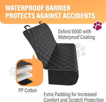 Black Car Rear Seat Cover for Dogs, Durable Waterproof & Scratch Resistant Vehicle Backseat Protector, Nonslip Dog Accessory & Pet Protection for Back Seats, Machine Washable