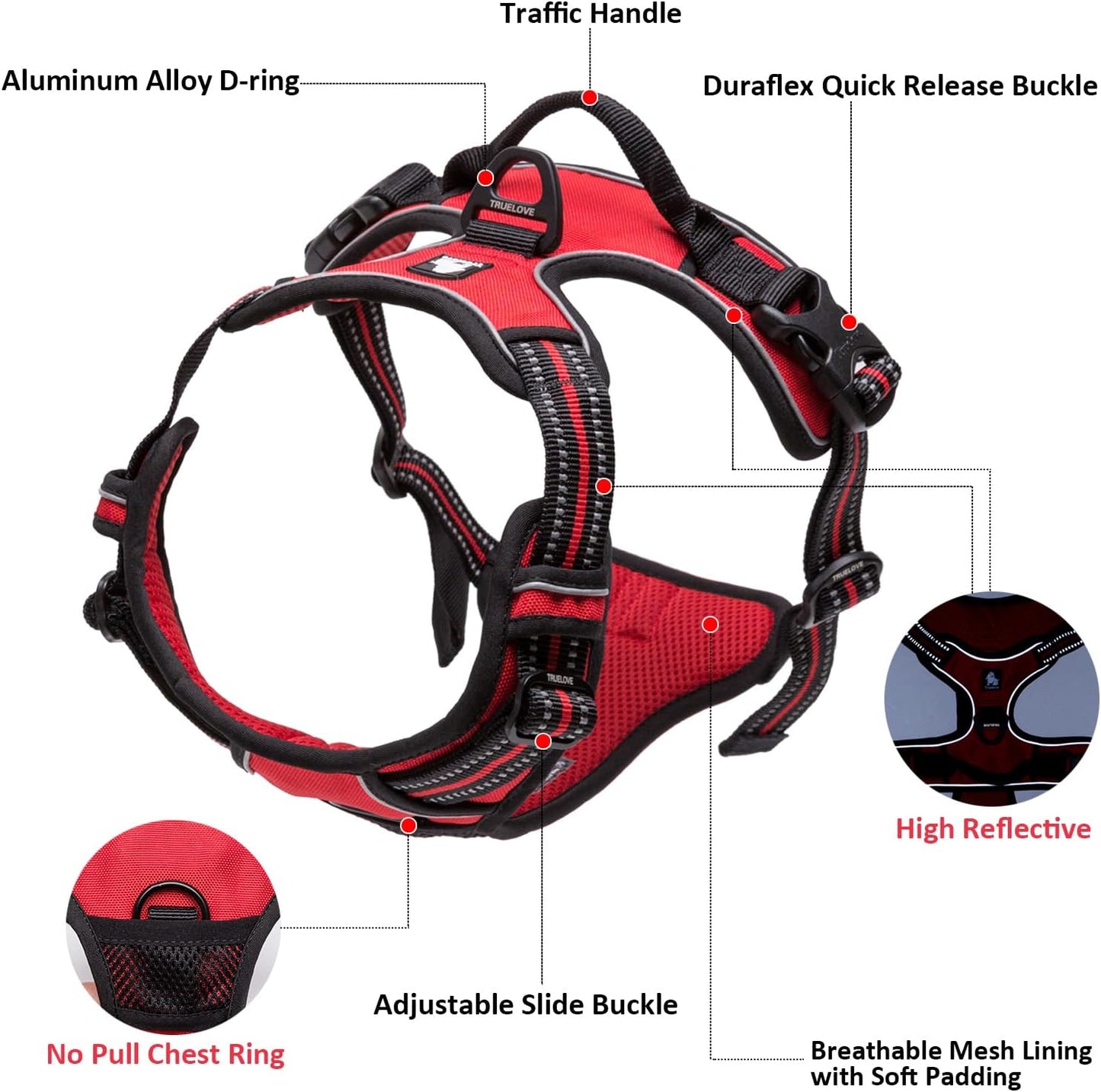 Adjustable No-Pull Dog Harness Reflective Pup Vest Harnesses Comfortable Control Brilliant Colors Truelove Tlh5651(Royal Blue,L) | Front Clip, No-Choke, Soft Padded, Control Handle, anti Escape, Dog Car Harness, Walking and Training, Escape Proof, TLH5651