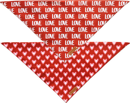 Valentine'S Day Dog Bandanas 2 Pack, Triangle Reversible Love Pet Scarf for Boy and Girl, Premium Durable Fabric, Holiday Mothers Day Bandana for Medium and Large Dogs (Large)