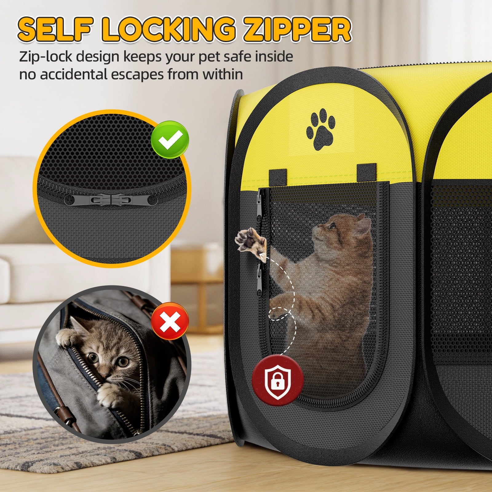 Pet Playpen for Small Animal Indoor Cats Enclosed, Pop up Dog Playpen Outdoor Tent Crate Cage with Locking Zipper Top Cover Door for Puppy Kitten Tent-Small