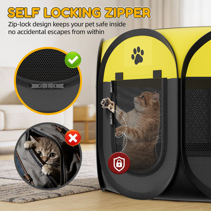 Pet Playpen for Small Animal Indoor Cats Enclosed, Pop up Dog Playpen Outdoor Tent Crate Cage with Locking Zipper Top Cover Door for Puppy Kitten Tent-Small