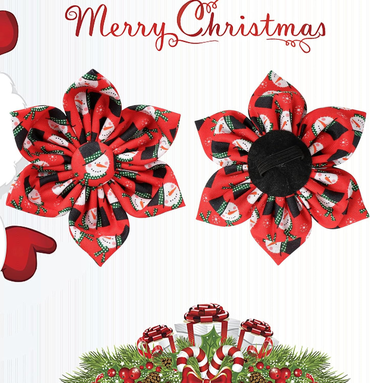 Christmas Dog Collar with Flower, Christmas Flower Collar for Puppy Girl Boy Dog or Cat, Comfortable Dog Collar Flower with Durable Metal Buckle, Cute Pet Collar, M
