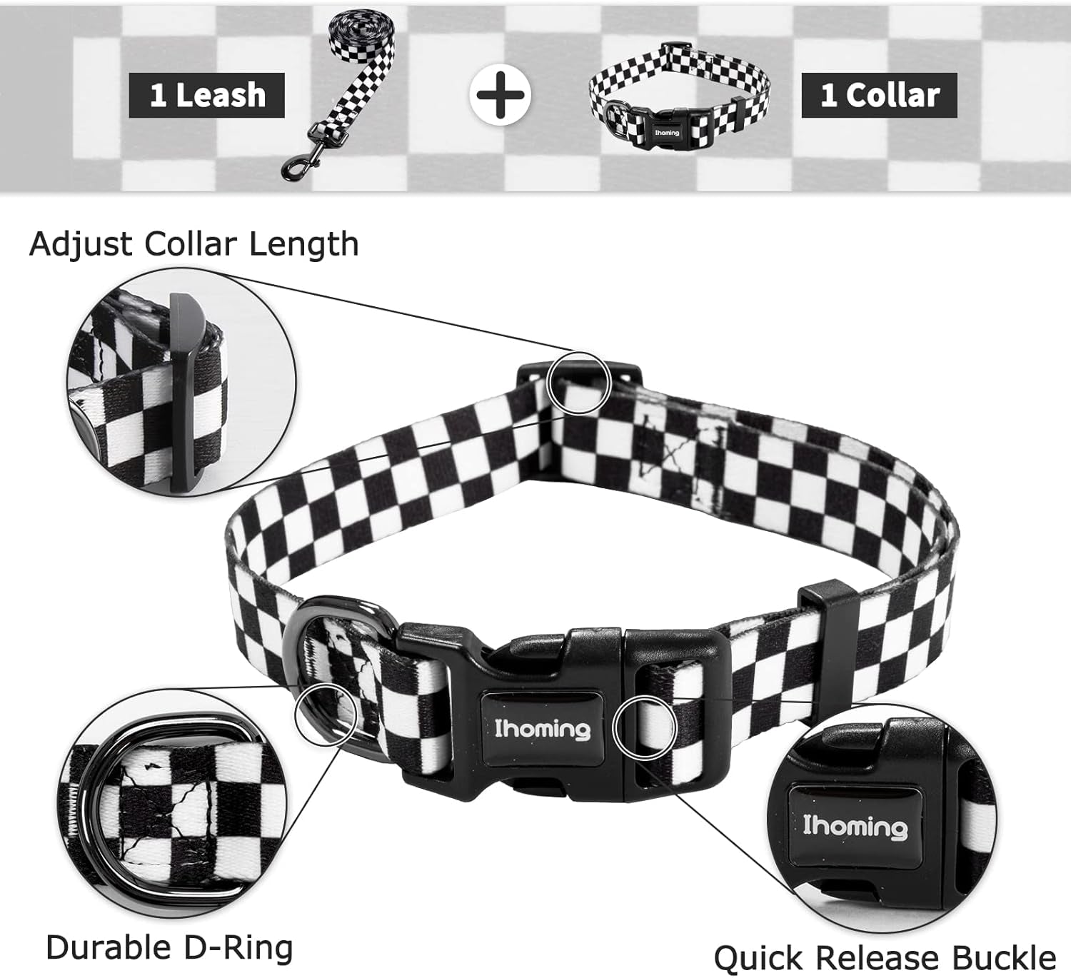 Dog Collar and Leash Set for Large Dogs, up to 80 Lbs | Soft Splicing Design, Adjustable Durable Pet Collar Leash for Everyday Walks, Training, and Outdoor Activities
