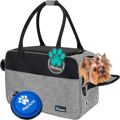 Dog Purse Carrier for Small Dogs Cats, TSA Airline Approved Soft-Sided Pet Carrier with Pockets, Ventilated Travel Tote Bag with Bed & Shoulder Strap, Puppy Kitten, Max 12 Lbs, Heather Grey