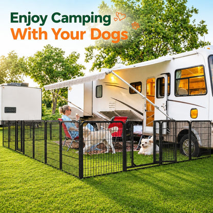 Yaheetech Dog Playpen 32In 16 Panels Pet Fence for Indoor Yard RV Camping | Easy Setup, Heavy Duty Rustproof Frame with Secure Latch Door, DIY Layouts,Foldable Storage, for Small & Medium Dogs