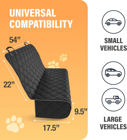 Black Car Rear Seat Cover for Dogs, Durable Waterproof & Scratch Resistant Vehicle Backseat Protector, Nonslip Dog Accessory & Pet Protection for Back Seats, Machine Washable