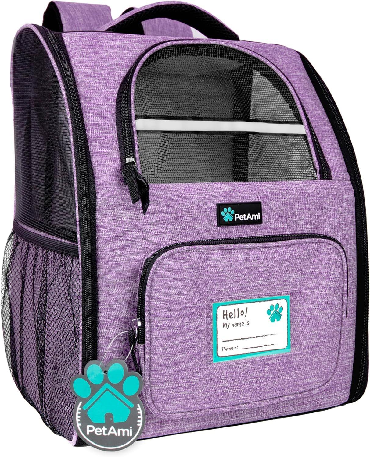 Dog Backpack Carrier Airline Approved Cat Pet Puppy Bag, Purple | Ideal for Small Medium Large Pet up to 18 Lb, 2 Side Entry Structured No-Collapse Frame, Ventilated Bookbag for Hiking Travel
