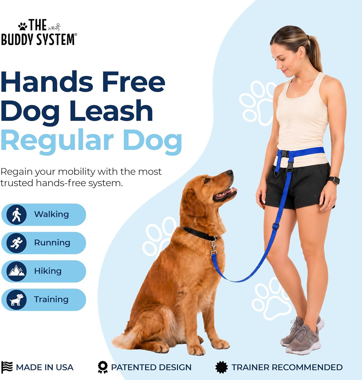 - Hands Free Dog Leash - Regular Dog, Large, Royal Blue | Dog Leash for Walking, Running & Training - Adjustable Waist Belt for Comfort and Control. Customizable - Dogs over 20Lbs.