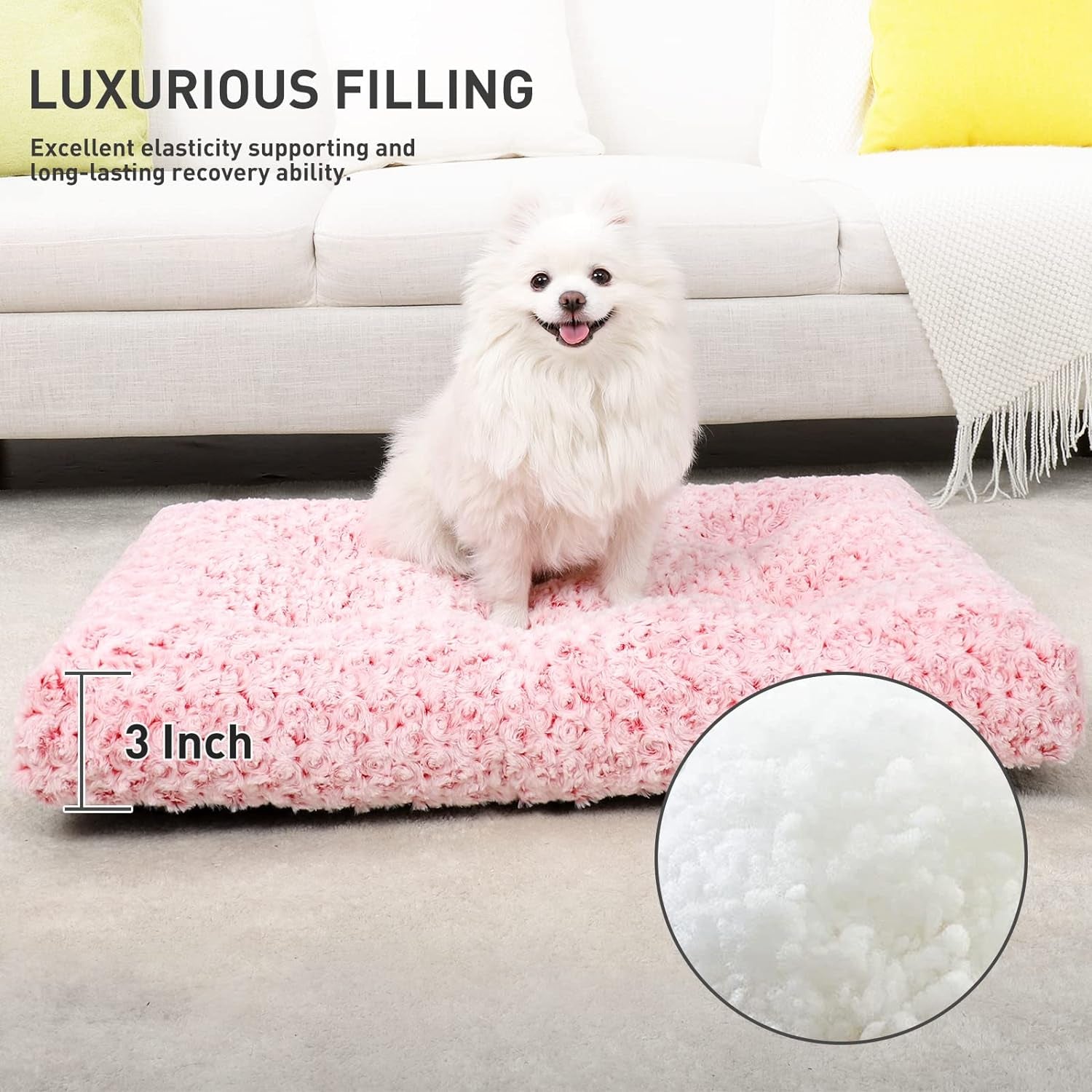 Washable Dog Bed Medium Size Dog Crate Bed Plush Pet Mat 29"X21" Pink | Deluxe Plush Comfy Kennel Pad, Anti-Slip Bottom,Deep Sleeping Mat for Medium Dogs,Machine Washable for Easy Cleaning