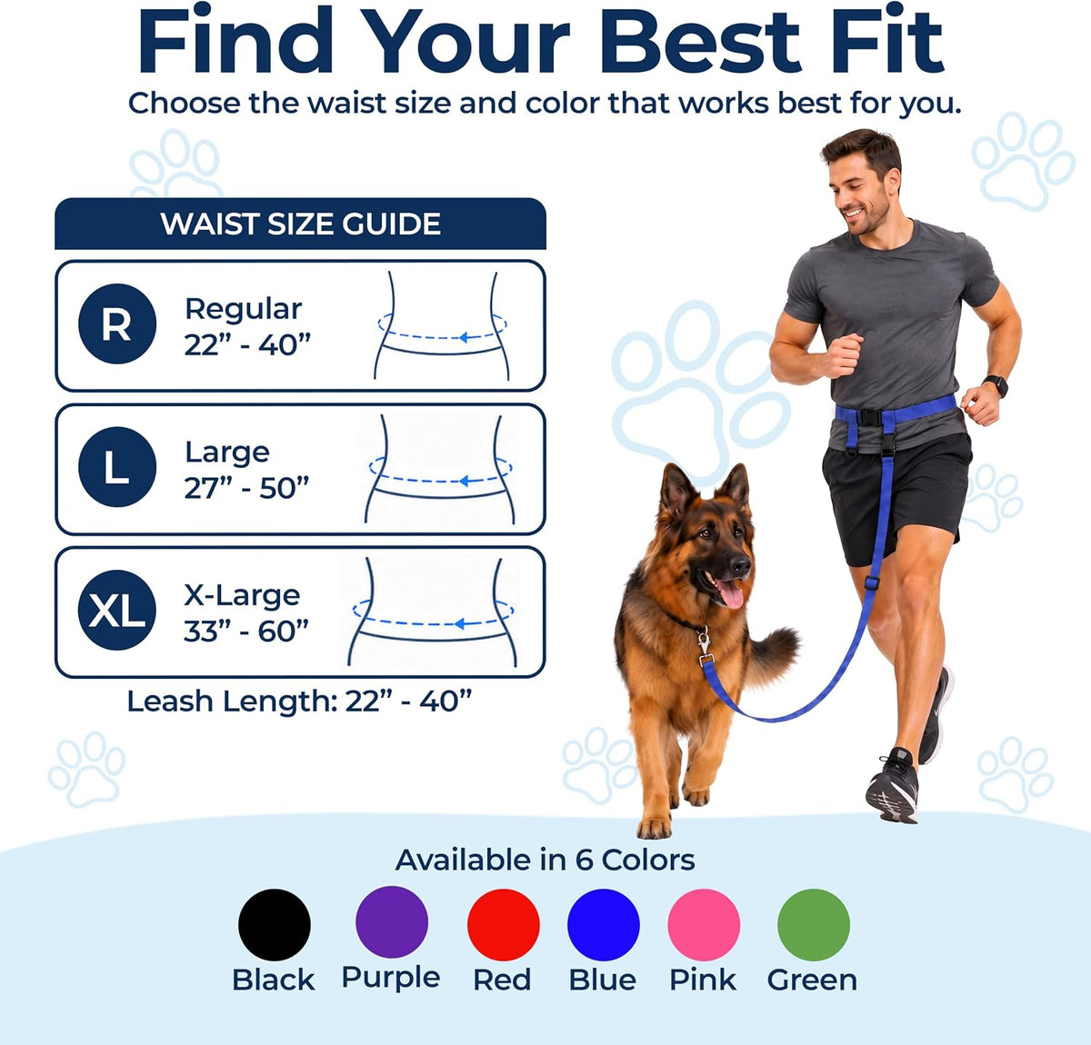 - Hands Free Dog Leash - Regular Dog, Large, Royal Blue | Dog Leash for Walking, Running & Training - Adjustable Waist Belt for Comfort and Control. Customizable - Dogs over 20Lbs.