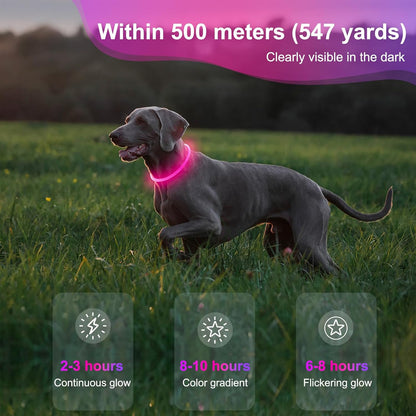 Light up Dog Collar - Waterproof LED Pet Collar Rechargeable, TPU Cuttable Glow in the Dark Dog Lights for Night Walking (Pink)