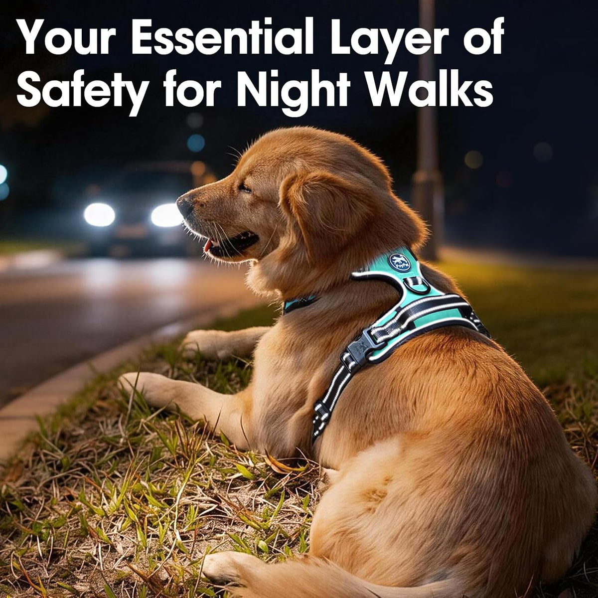 No Pull Dog Harness Medium, Reflective Vest with Front Clip & Handle | Easy On/Off, No Choke, Adjustable, 2 Leash D-Rings, Soft Padded, Breathable, Oxford, for Walking Training, M, Mint Blue