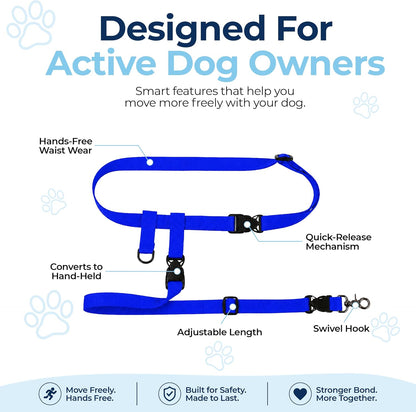 - Hands Free Dog Leash - Regular Dog, Large, Royal Blue | Dog Leash for Walking, Running & Training - Adjustable Waist Belt for Comfort and Control. Customizable - Dogs over 20Lbs.