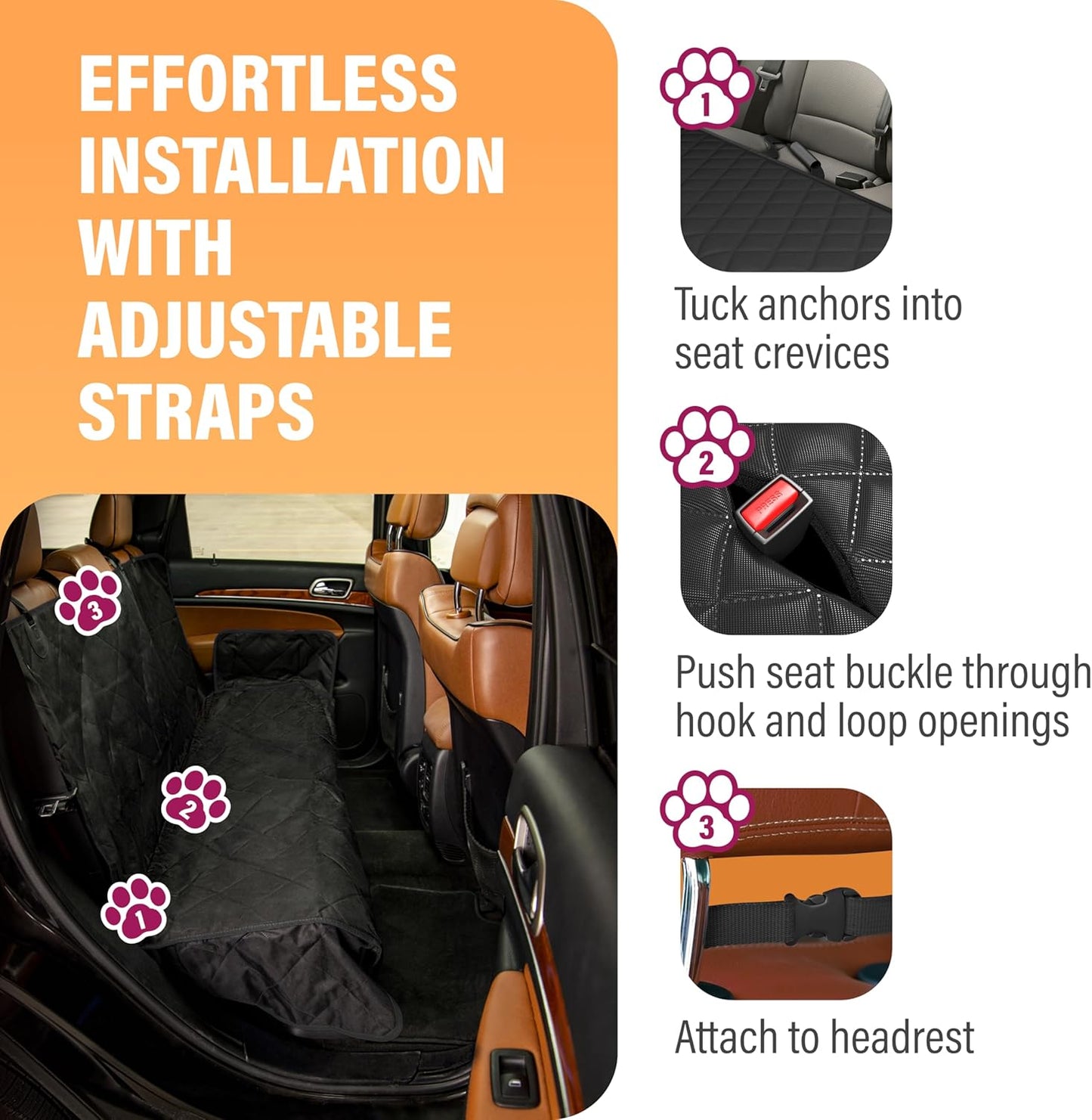 Black Car Rear Seat Cover for Dogs, Durable Waterproof & Scratch Resistant Vehicle Backseat Protector, Nonslip Dog Accessory & Pet Protection for Back Seats, Machine Washable