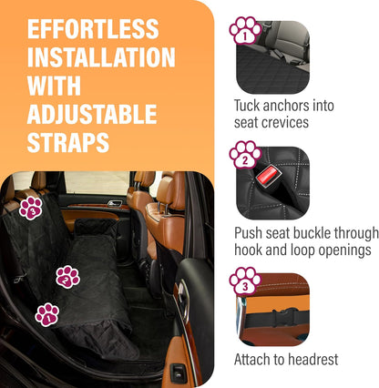 Black Car Rear Seat Cover for Dogs, Durable Waterproof & Scratch Resistant Vehicle Backseat Protector, Nonslip Dog Accessory & Pet Protection for Back Seats, Machine Washable