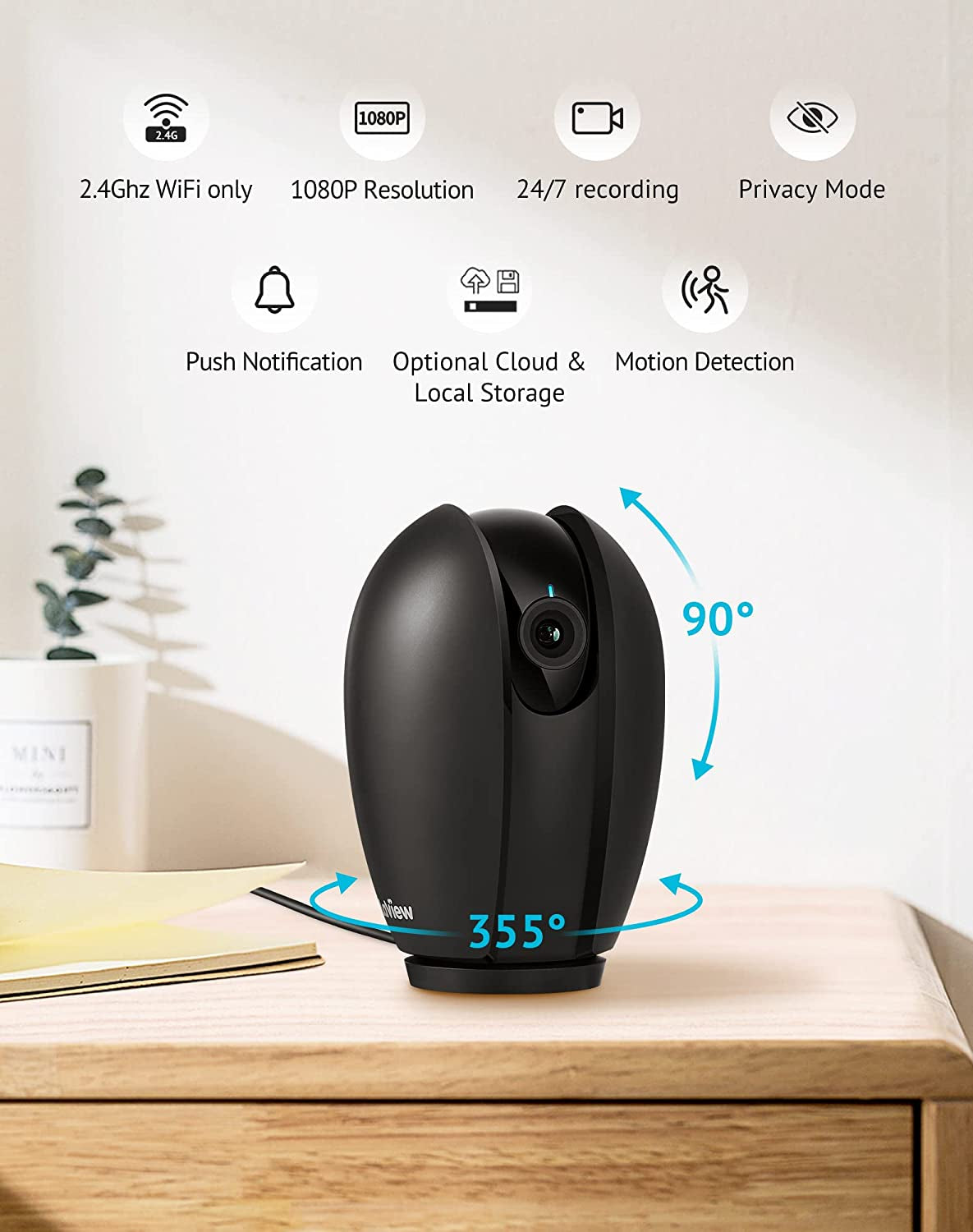 Indoor Security Camera, 1080P Home Security Camera with Sound & Motion Detection, 360° Baby Monitor with Phone App, WIFI Pet Camera,2-Ways Audio, Night Vision,Sd&Cloud Storage, Works with Alexa